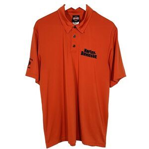 Harley Davidson Polo Shirt Men's Size Large Orange Century Medina Ohio Logo